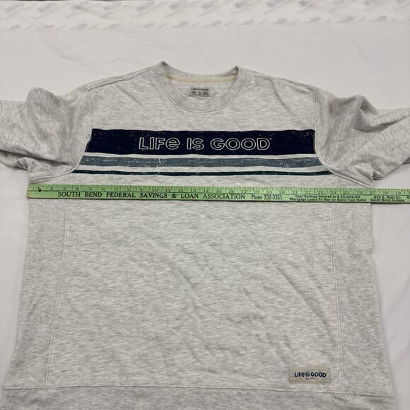 Life is Good Men's XL Sweatshirt Oversized Heavyweight Heather Gray Striped - Picture 5 of 8